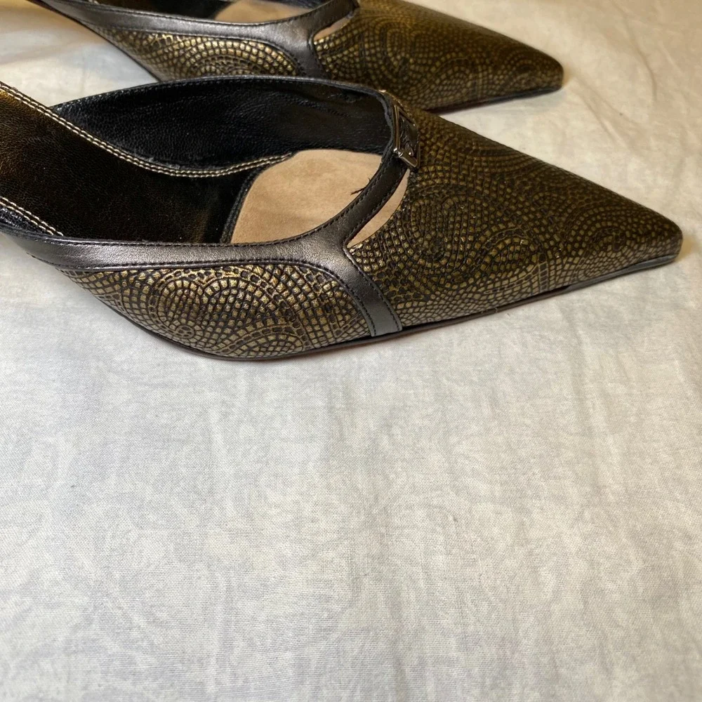 Cole Haan City Women's Mule Heels 9B Bronze Black Leather‎ Pointed Toe